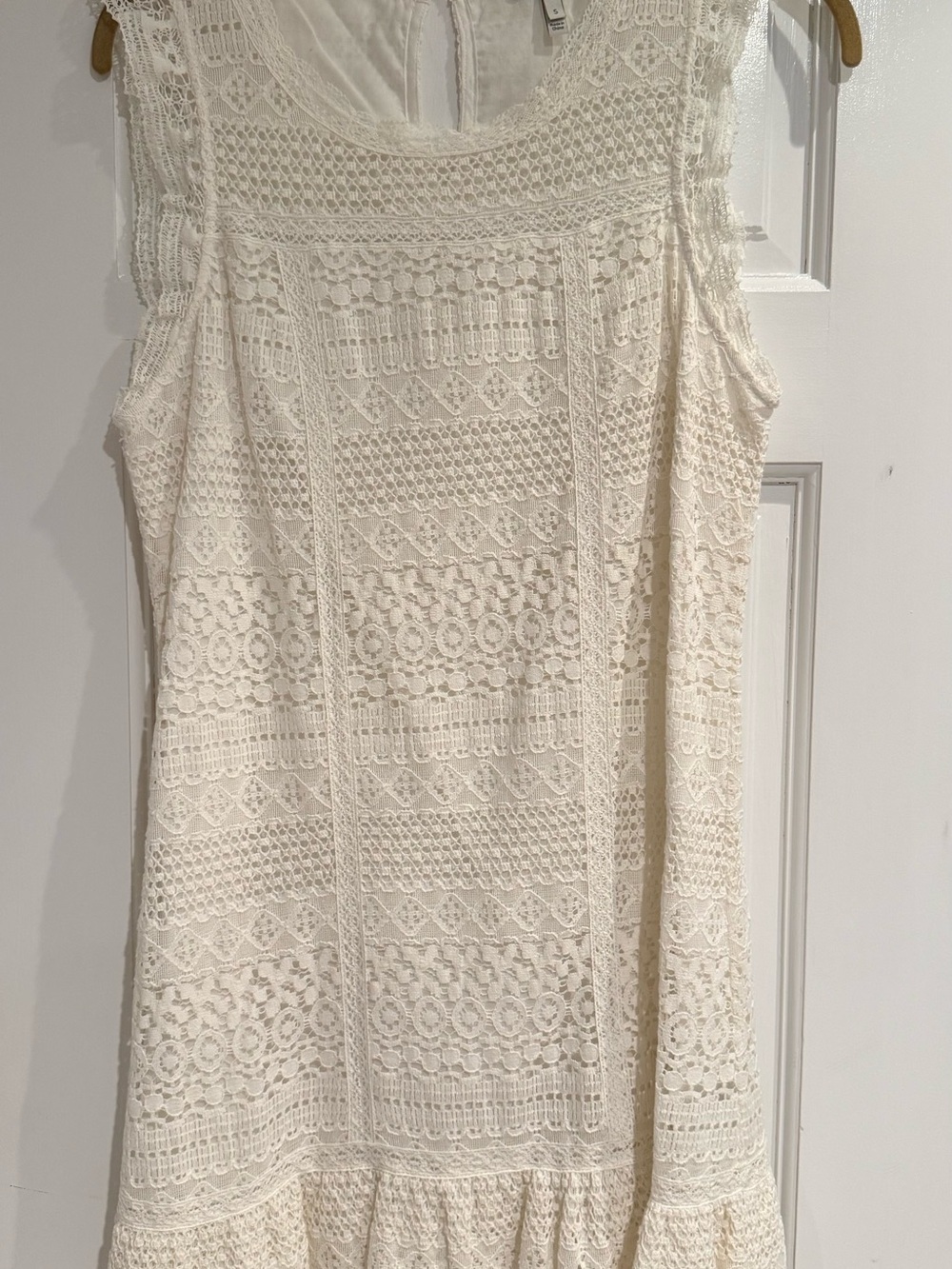 Joie Ivory Crochet Lace Sleeveless Ruffle Hem Dress Size S